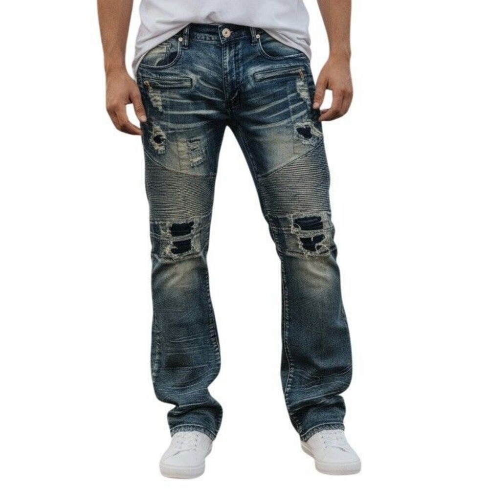 Reason NY Denim jeans Men's Distressed Hipster 34x31  Zipper Front Pocket